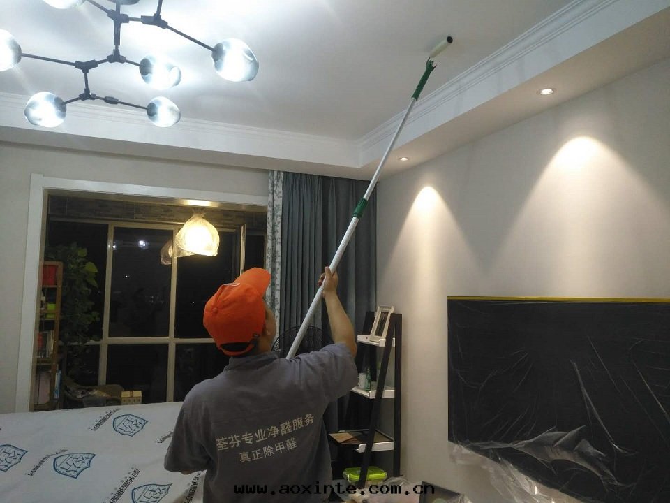 客廳顶面(miàn)滾筒全(quán)方(fāng)位(wèi)施工治理(lǐ)甲醛